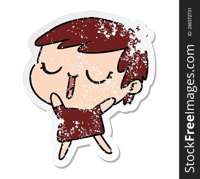 Distressed Sticker Cartoon Of Cute Kawaii Short Haired Girl