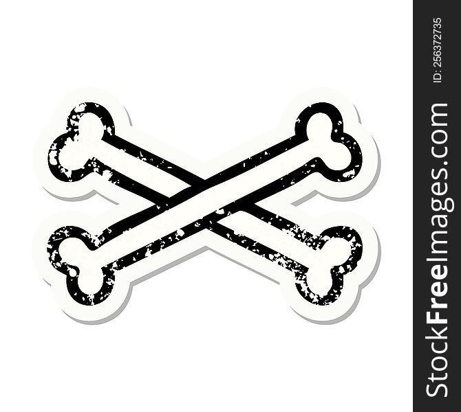 Traditional Distressed Sticker Tattoo Of Cross Bones