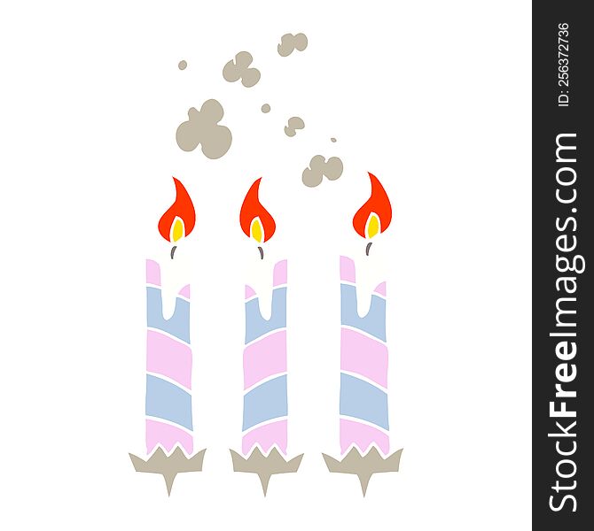 flat color illustration of a cartoon birthday cake candles