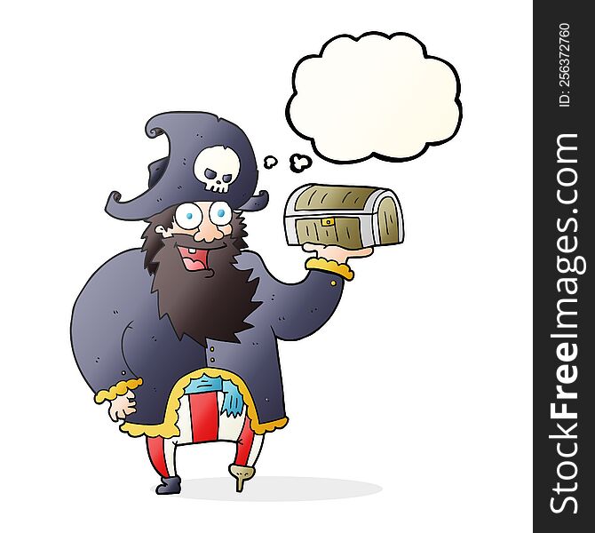 Thought Bubble Cartoon Pirate Captain With Treasure Chest