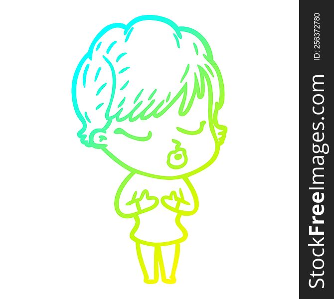 cold gradient line drawing of a cartoon woman with eyes shut