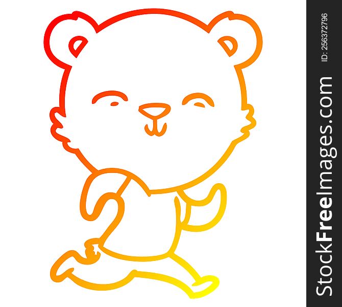 warm gradient line drawing of a happy cartoon bear jogging