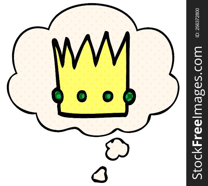 Cartoon Crown And Thought Bubble In Comic Book Style