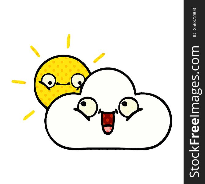 comic book style cartoon of a sunshine and cloud