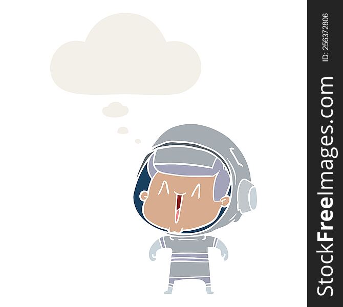 cartoon astronaut man with thought bubble in retro style
