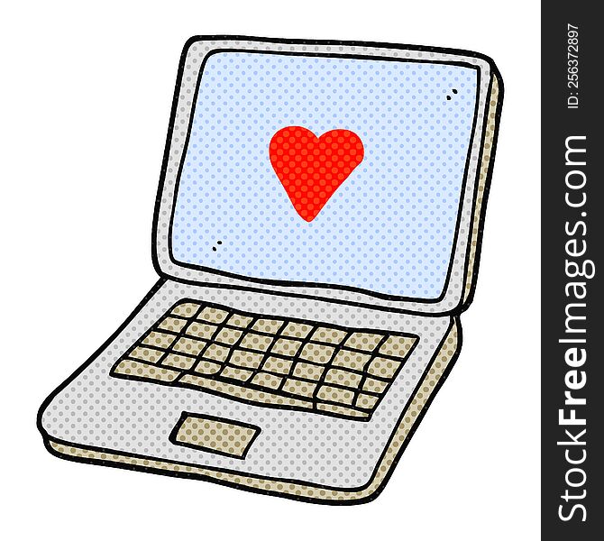 freehand drawn cartoon laptop computer with heart symbol on screen