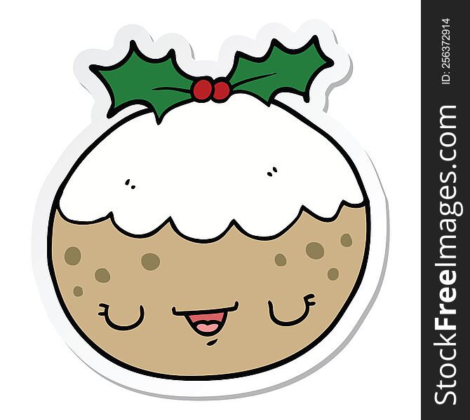 Sticker Of A Cute Cartoon Christmas Pudding