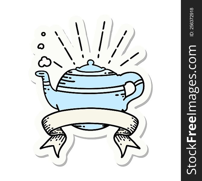 sticker of a tattoo style steaming teapot