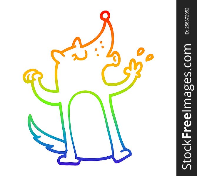 Rainbow Gradient Line Drawing Cartoon Whistling Wolf