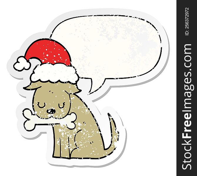 Cute Christmas Dog And Speech Bubble Distressed Sticker
