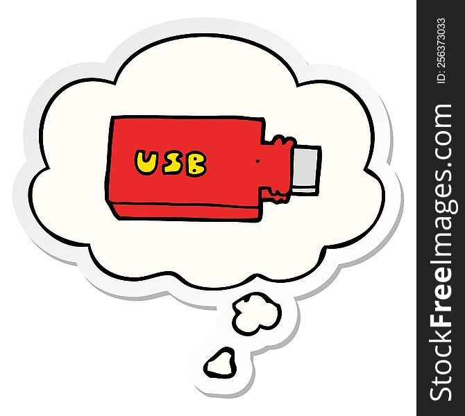 cartoon flash drive with thought bubble as a printed sticker