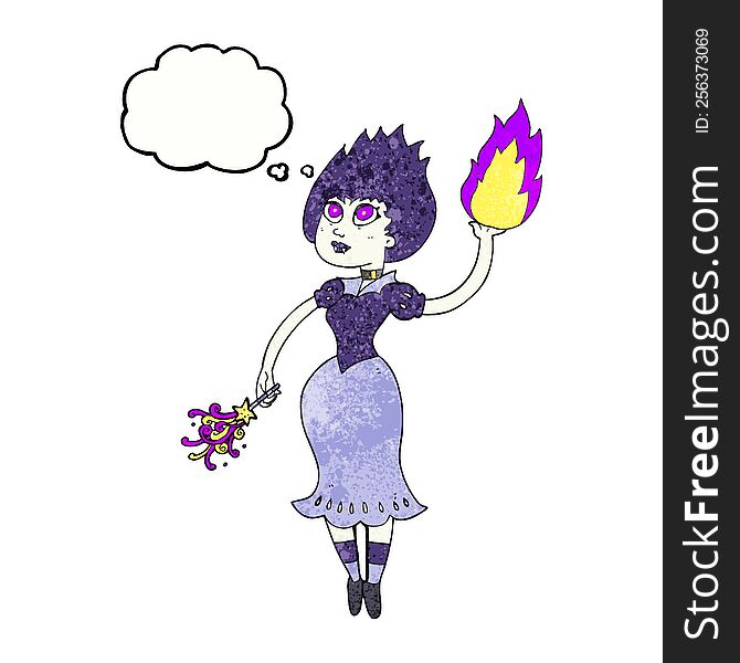 Thought Bubble Textured Cartoon Vampire Girl Casting Fireball