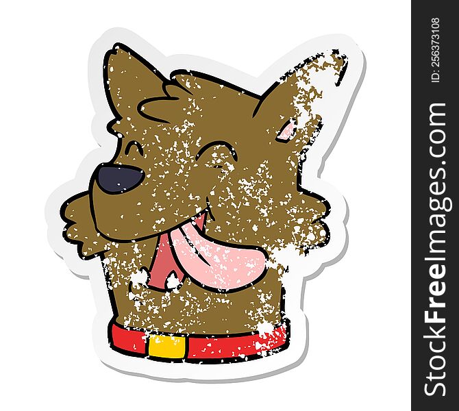 Distressed Sticker Of A Cartoon Happy Dog Face