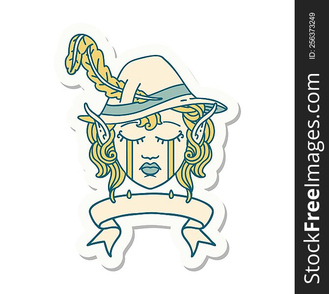 Crying Elf Bard Character Face With Banner Sticker