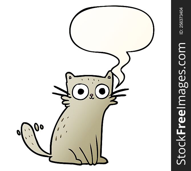 cartoon staring cat with speech bubble in smooth gradient style