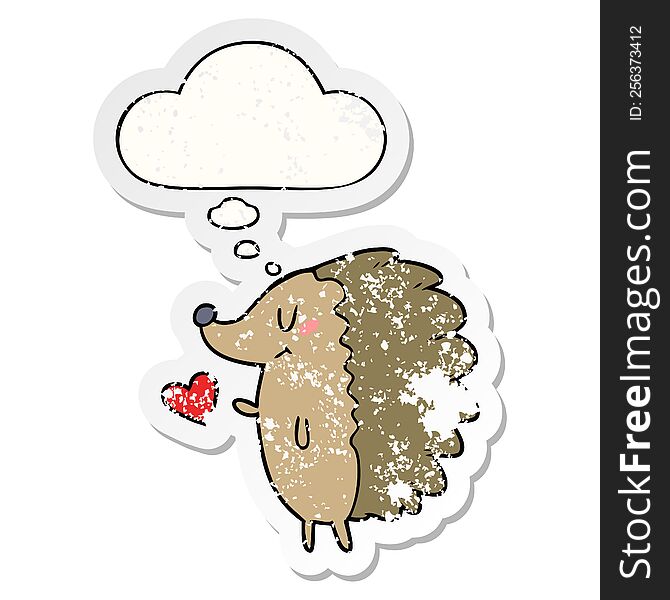 Cute Cartoon Hedgehog And Thought Bubble As A Distressed Worn Sticker
