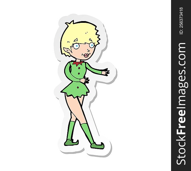 sticker of a cartoon christmas elf woman