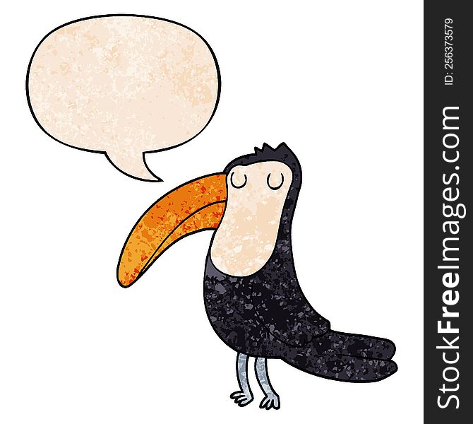 Cartoon Toucan And Speech Bubble In Retro Texture Style