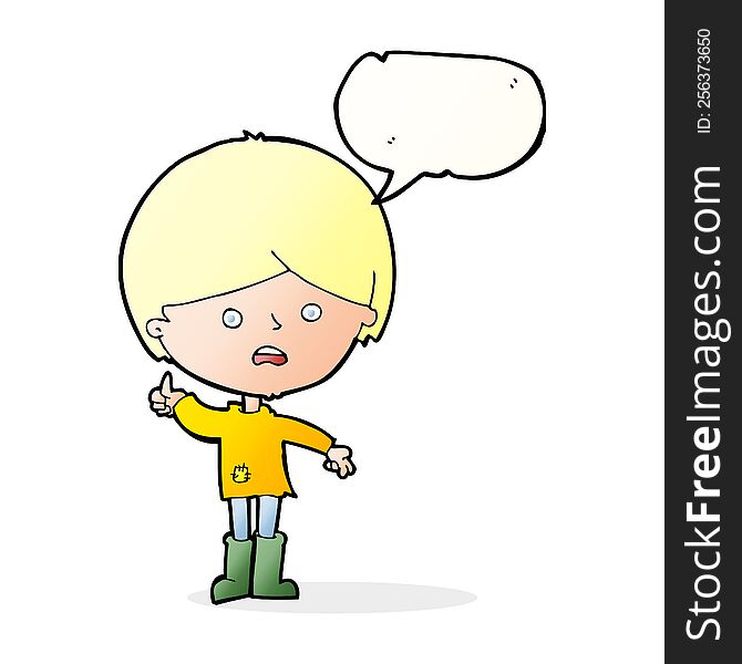 Cartoon Unhappy Boy With Speech Bubble