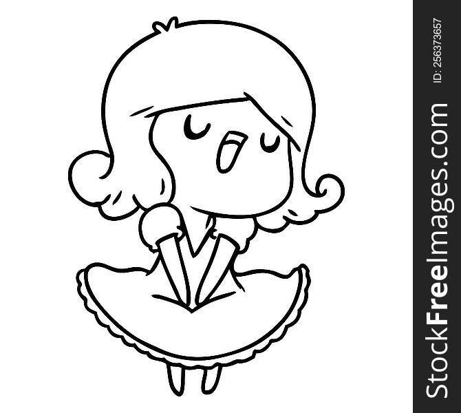 Line Drawing Of A Cute Singing Kawaii Girl