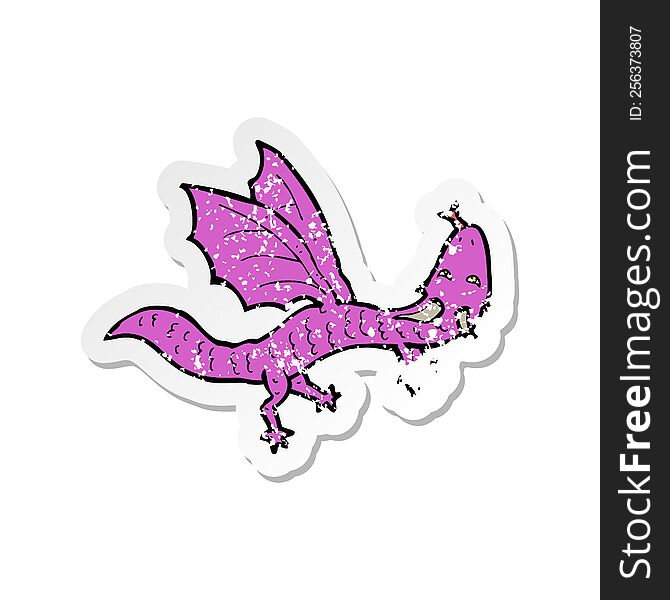 Retro Distressed Sticker Of A Cartoon Little Dragon