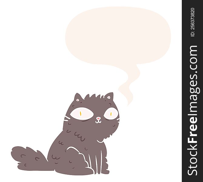 cartoon cat looking right at you and speech bubble in retro style