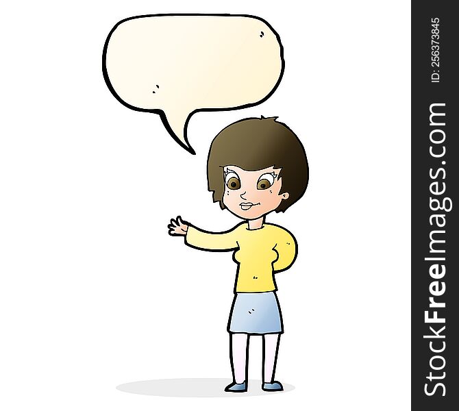 Cartoon Welcoming Woman With Speech Bubble