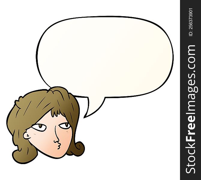 cartoon woman with speech bubble in smooth gradient style
