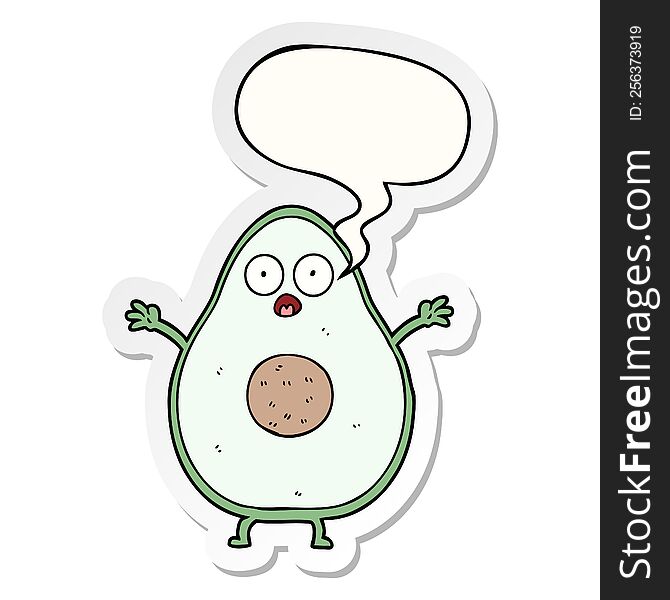 cartoon avocado with speech bubble sticker. cartoon avocado with speech bubble sticker