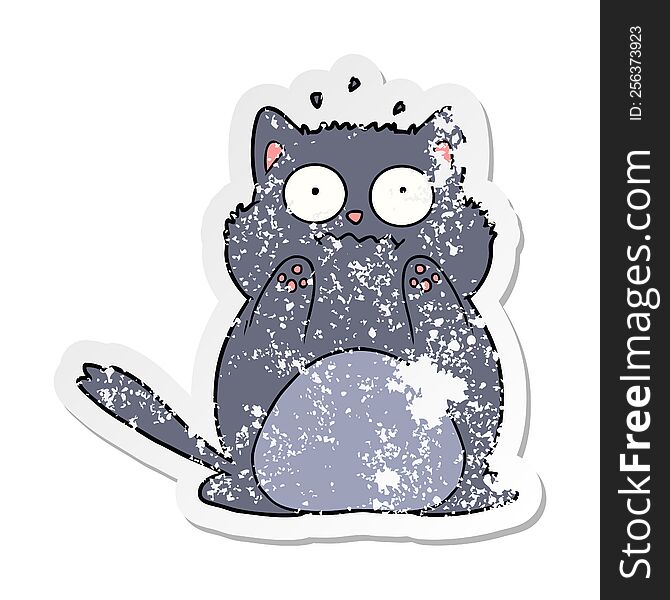 Distressed Sticker Of A Cartoon Worried Cat