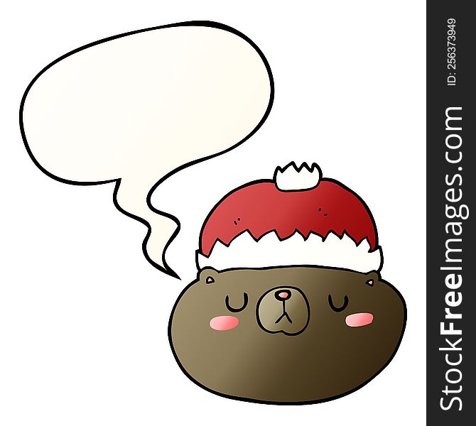 Cartoon Christmas Bear And Speech Bubble In Smooth Gradient Style