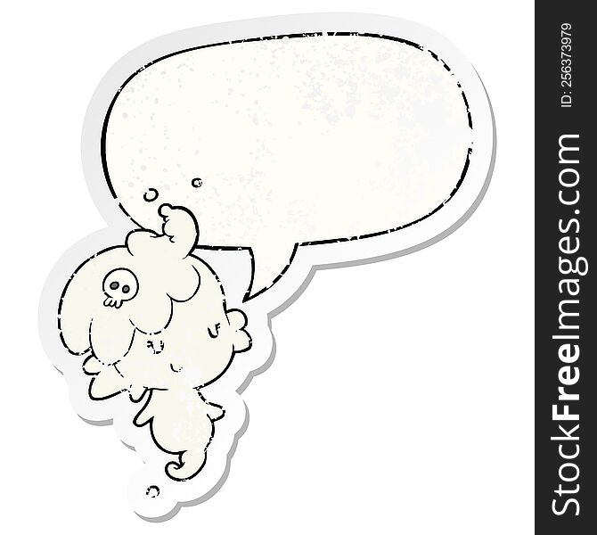 Cute Cartoon Ghost Girl And Speech Bubble Distressed Sticker
