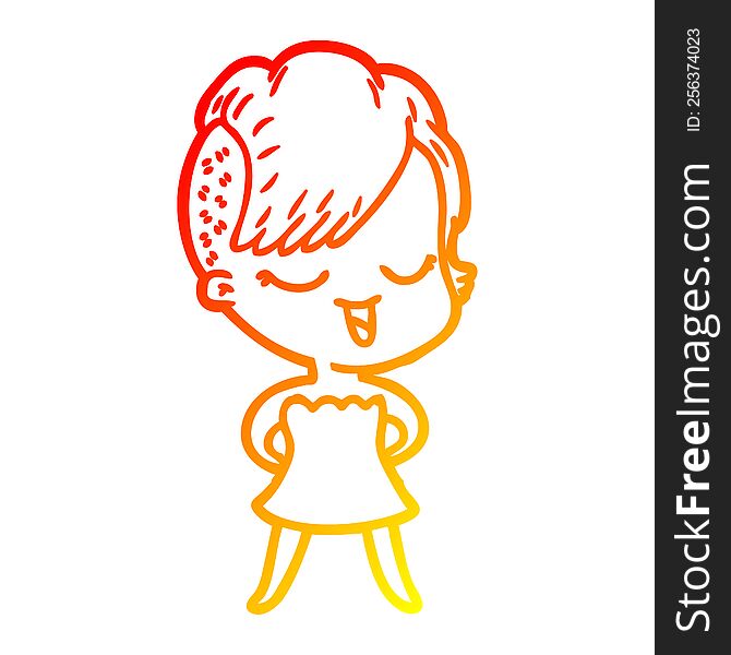 Warm Gradient Line Drawing Happy Cartoon Girl In Cocktail Dress