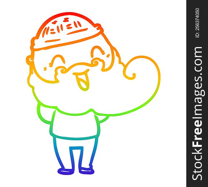 Rainbow Gradient Line Drawing Happy Bearded Man
