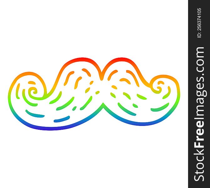 rainbow gradient line drawing of a cartoon curly mustache