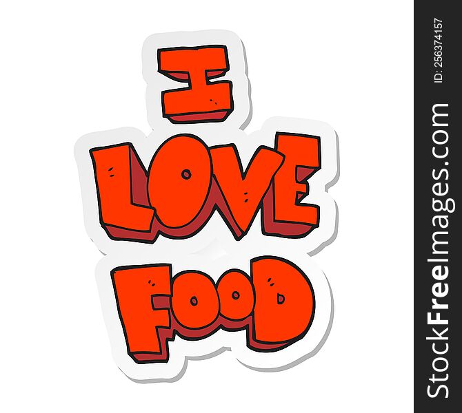 sticker of a cartoon I love food symbol