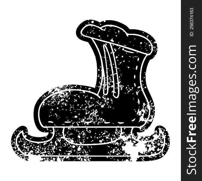 Grunge Icon Drawing Of An Ice Skate Boot