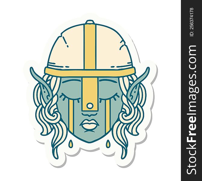 Crying Elven Fighter Character Face Sticker