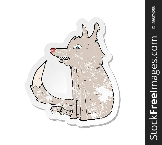 Retro Distressed Sticker Of A Cartoon Wolf Sitting