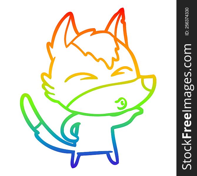 rainbow gradient line drawing of a cartoon wolf pouting