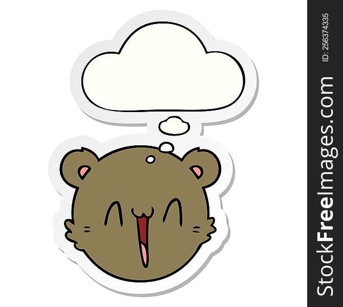 cute cartoon teddy bear face with thought bubble as a printed sticker