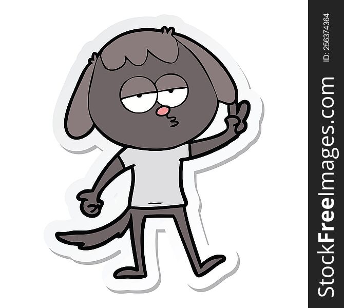 Sticker Of A Cartoon Tired Dog Giving Peace Sign