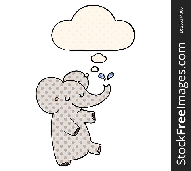 cartoon dancing elephant with thought bubble in comic book style