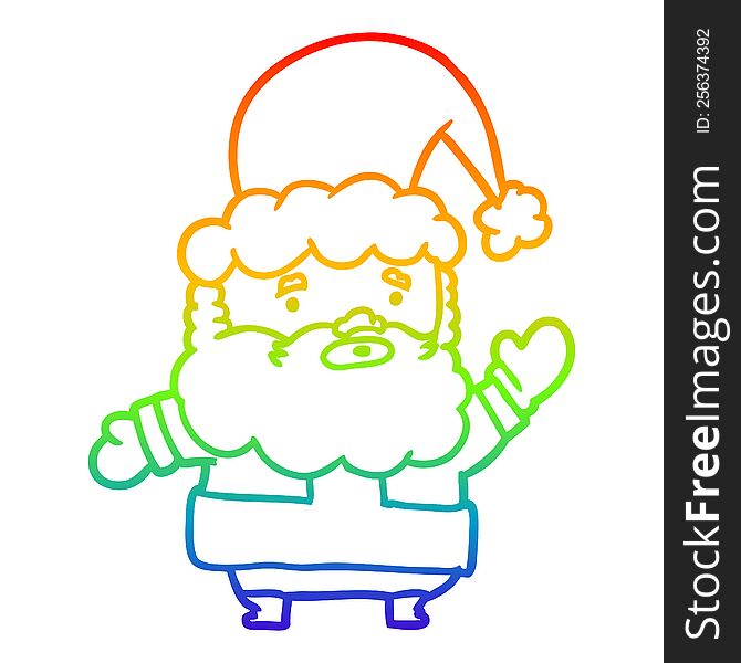 Rainbow Gradient Line Drawing Santa Claus Waving