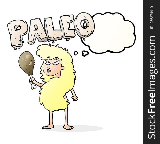 freehand drawn thought bubble cartoon woman on paleo diet