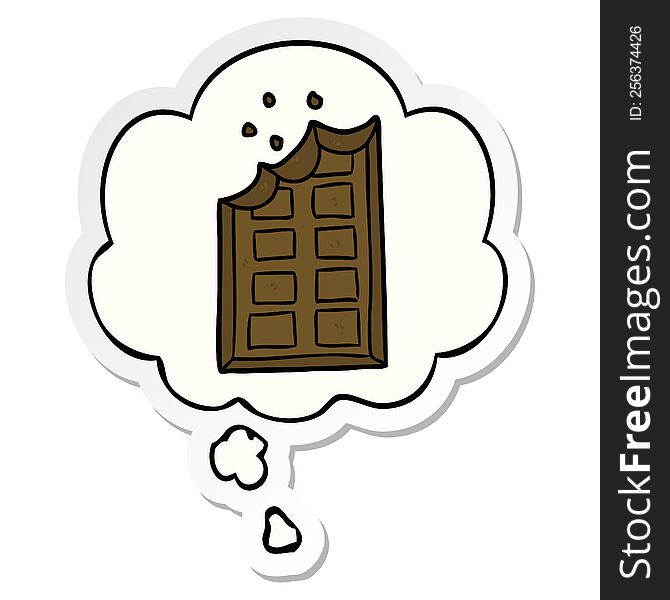 cartoon bar of chocolate with thought bubble as a printed sticker