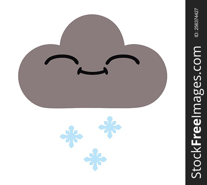 Flat Color Retro Cartoon Happy Snow Cloud