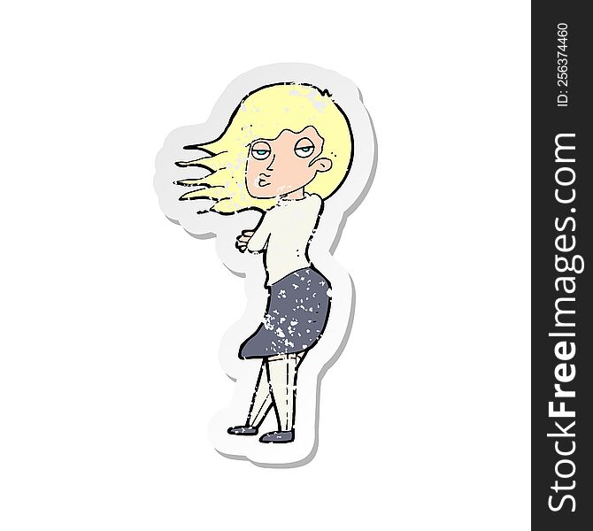 retro distressed sticker of a cartoon woman making photo face