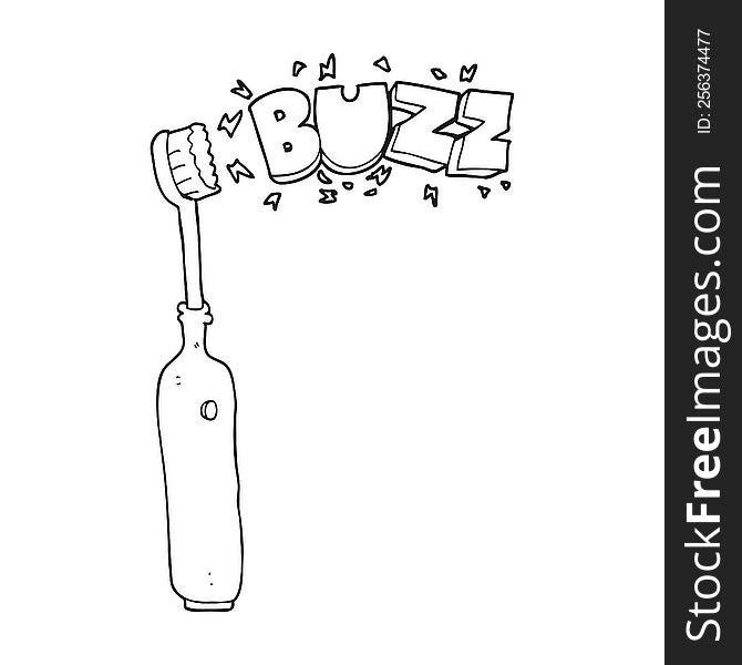 freehand drawn black and white cartoon electric tooth brush