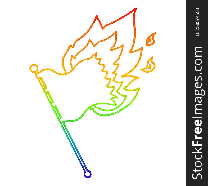 Rainbow Gradient Line Drawing Cartoon Burning Flag